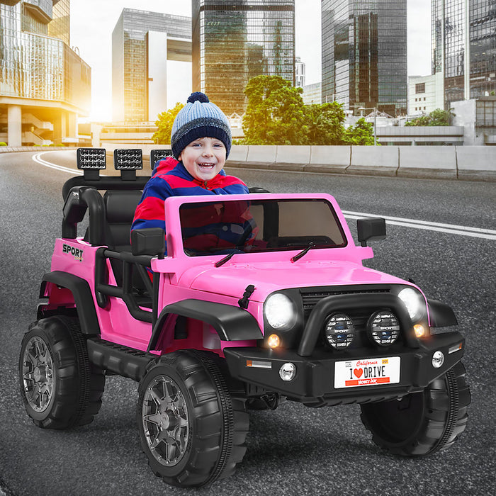 Voiture Pour Enfants 2 Places 12v, Pick-up Telecommande Avec Compartiment De Rangement, Coloris Rose