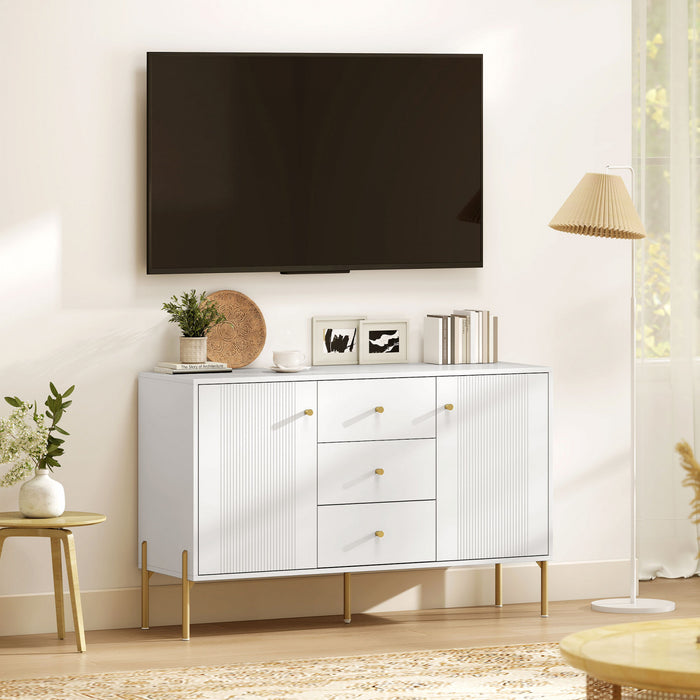 Buffet HOMCOM 120 cm avec 3 Tiroirs et 2 Portes Buffet Moderne Blanc