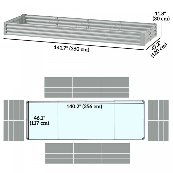 Outsunny Lit De Jardin Sureleve Galvanise 12x4x1pi, Fond Ouvert, Argent