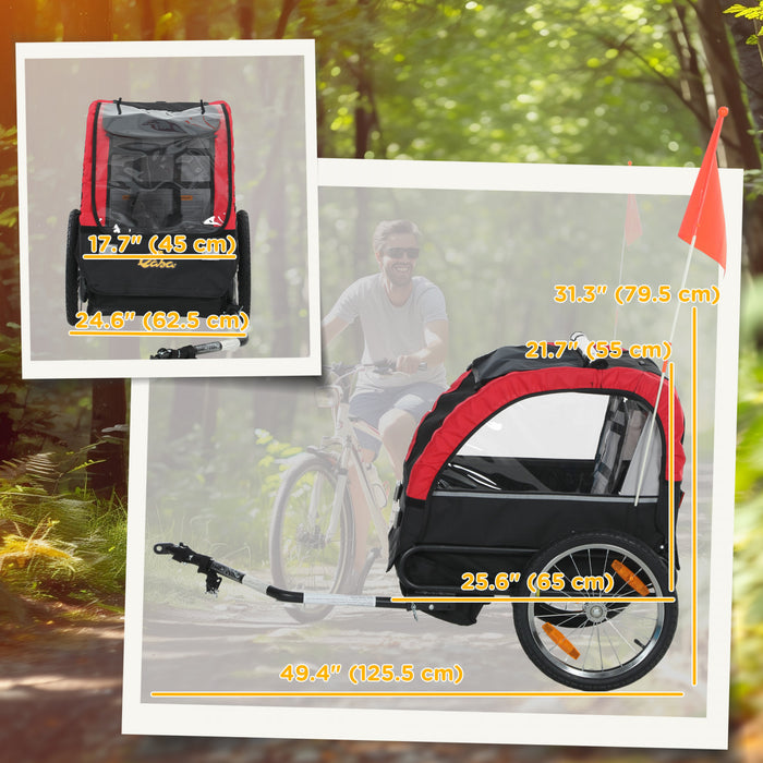 Remorque Velo pour Enfants Qaba avec Harnais 5 Points, Roues en Caoutchouc 16\", Rouge
