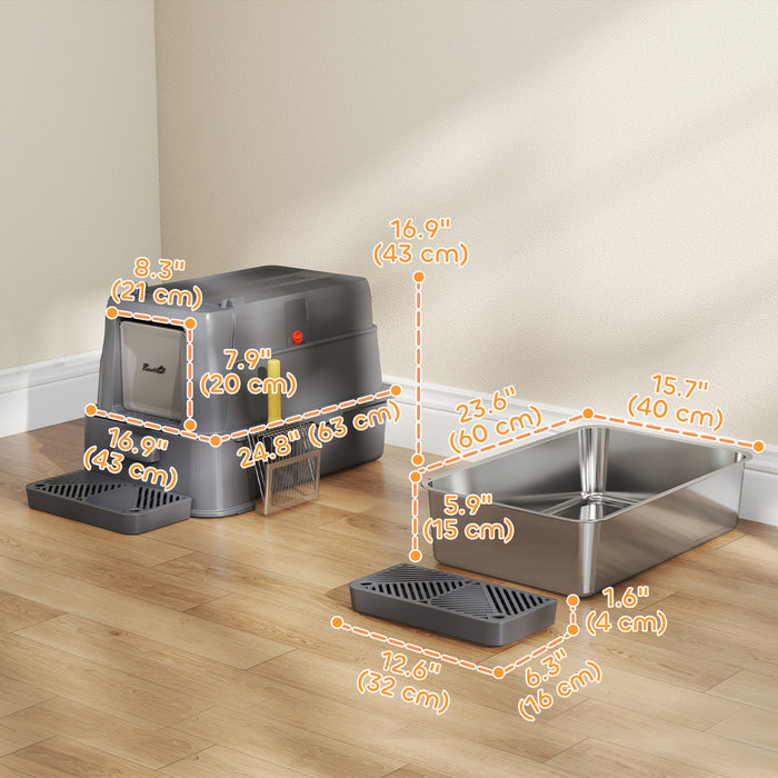 80L Stainless Steel Cat Litter Box with 180° Flip Cover