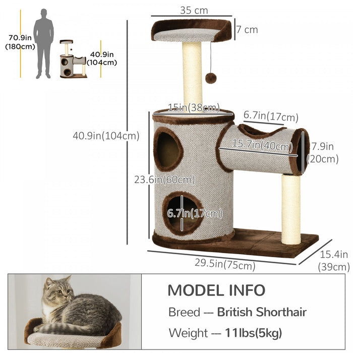 Pawhut Arbre A Chat D'interieur, Centre D'activites D'escalade, Meubles Pour Chaton Avec Maison Pour Chat, Lit, Griffoir, Jouet Suspendu, Marron