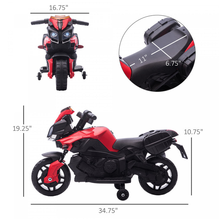 Aosom Enfants Pedale Electrique Moto Ride-on Jouet Alimente Par Batterie Rechargeable 6v Corne Phares Moto Roues D'entrainement Sons Realistes 3 Km/h Vitesse Max Pour Filles Garcon 18 - 48 Mois Rouge