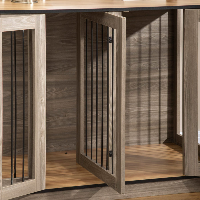 Pawhut Cage De Chien Avec Panneau De Separation, Table D'extremite De Niche Pour Grands Chiens, Maison Decorative Pour Animaux Avec Deux Pieces, Pour 2 Petits Chiens Avec 2 Portes Avant