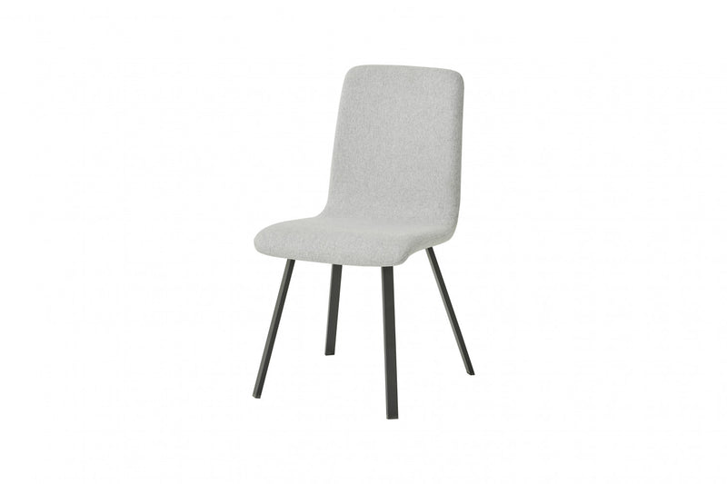 Chaise de salle à manger avec revêtement en tissu gris clair et base en métal noir