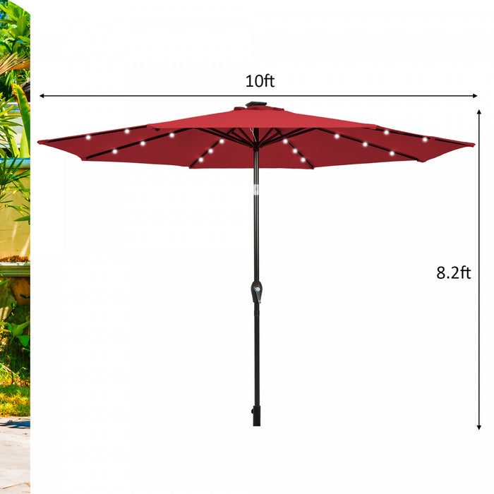 Costway Parasol de marche solaire LED de 10 pieds avec reglage d'inclinaison et manivelle