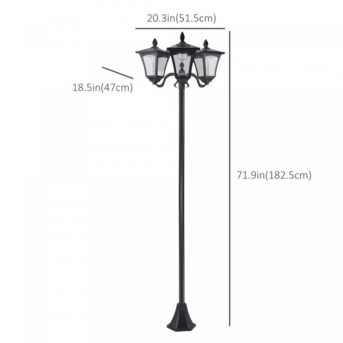 Outsunny Triple Solar Lamp Post Garden Solaire Led Street Vintage Light Style Lumière Extérieure Étanche avec Base Pour Pelouse Allée Passerelle 72 \"H