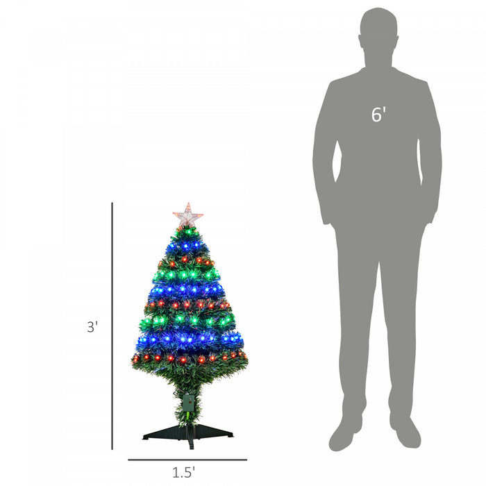 Homcom Sapin De Noel Artificiel A Fibre Optique Pre-illumine De 0.9 M Avec 90 Lumieres Led Et Pointes De Branches