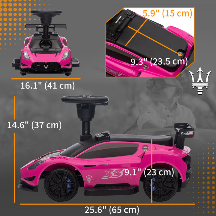 Qaba Voiture Electrique Sous Licence Maserati Gt2 6 V Pour Enfants, Alimentee Par Batterie, Avec Rangement Sous Le Siege, Phares Led, Musique Mp3, Pour 18 A 60 Mois, Rose