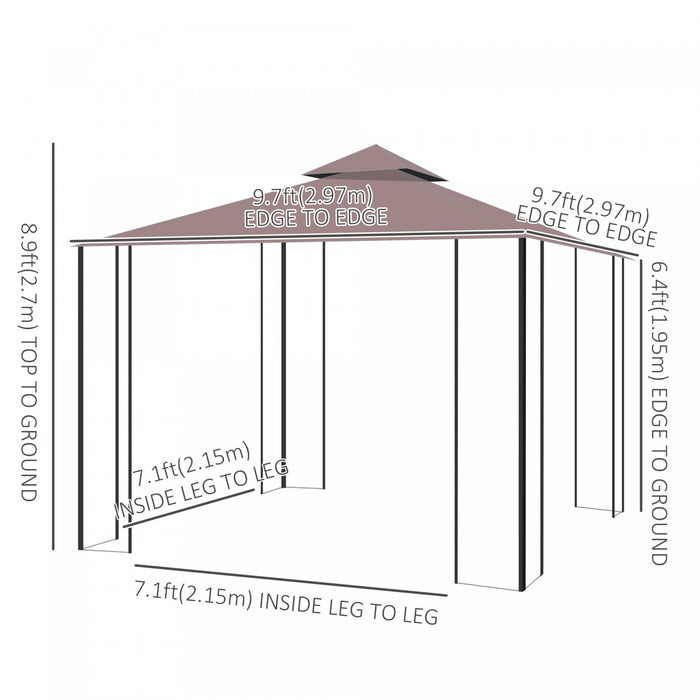 Abri De Jardin Outsunny 10'x10' Auvent De Terrasse Fete Portative Cour Arriere De L'evenement Avec Moustique Filet Cafe