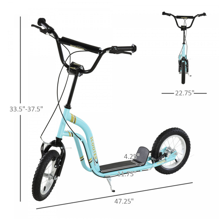 Aosom Trottinette Pour Enfants Scooter Roues Avant Et Arriere Etrier Double Freins 12 Pouces Gonflable Jouet Pour 5 Ans Et Plus