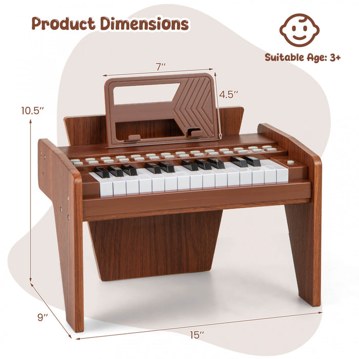 Costway Piano Numerique 25 Touches avec Pupitre, Mode Enseignement, Touches Retroeclairees et Vitesse Reglable - Marron