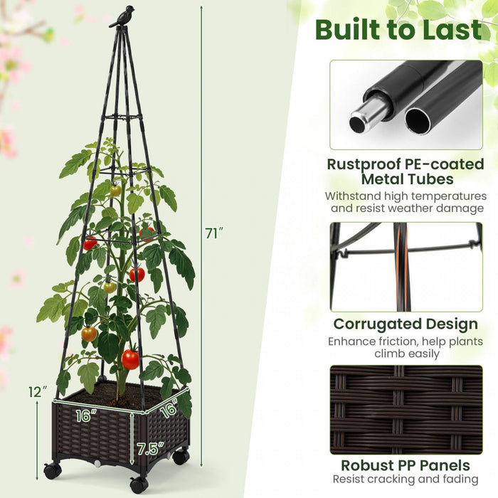 Costway 2 Pcs Lit De Jardin Eleve Avec Boite A Plantes Et Trellis Obelisque Planteur De Cage A Roues Verrouillables