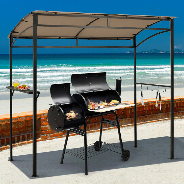 7’x4.5 ’ Grill Gazebo Patio Exterieur Jardin Bbq Auvent Abri De Rangement Crochet Brun