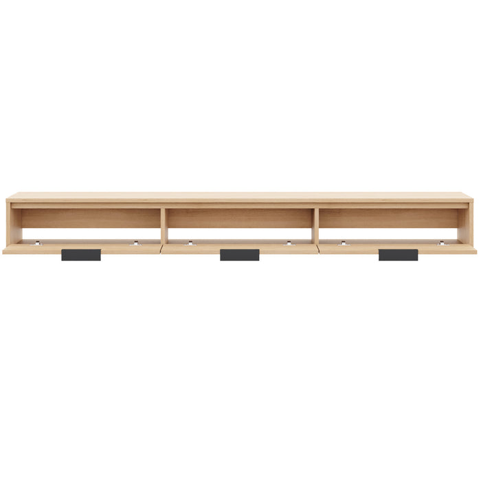 Meuble pour téléviseur mural mince Nordika de 72 po avec 3 armoires de rangement - chêne blond naturel