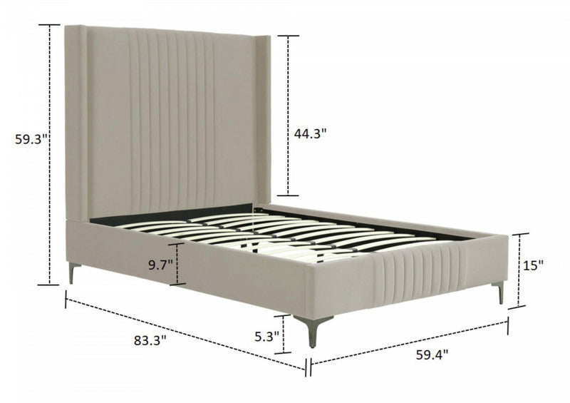 Lit complet Promenade de style mid-century moderne, rembourre en velours, coloris taupe rustique