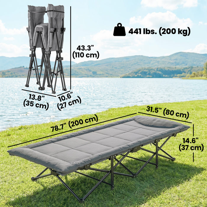 Lit de Camping Outsunny pour Adultes avec Coussin Rembourre, Gris