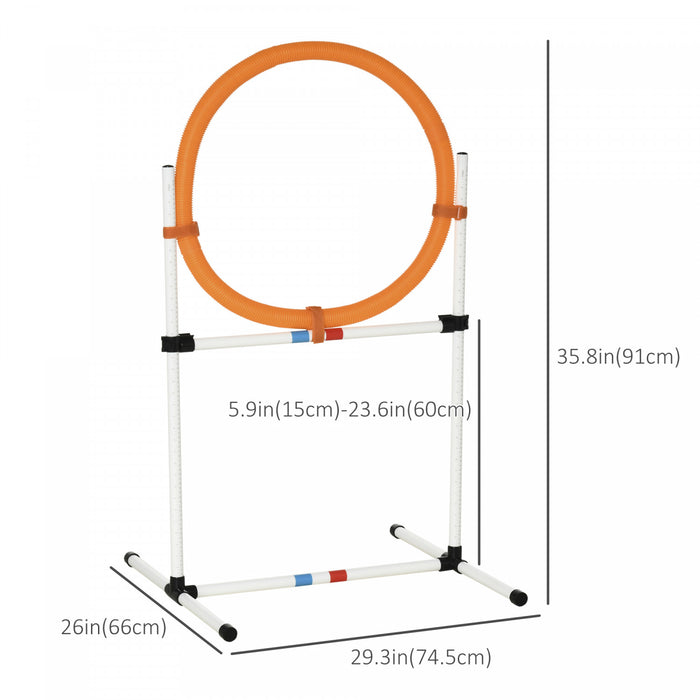 Equipement d'entrainement d'agilite pour chiens PawHut 2 en 1 : anneau de saut/barre de haie en pneu, montage simple et facile, sac de rangement inclus.