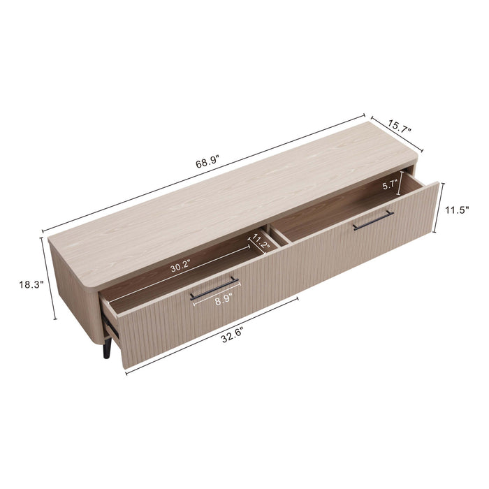 Meuble TV Jodie style milieu du siecle a cannelures, 175 cm, chene blanchi