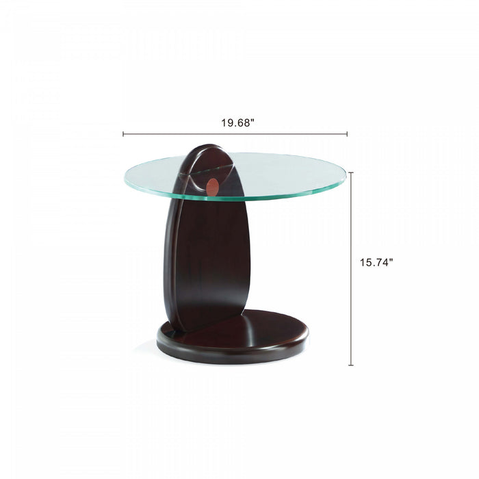 Table d’appoint moderne et glamour en bois noyer avec plateau en verre Artesia