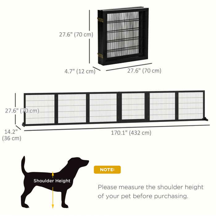 Pawhut Barriere De Securite En Bois Pour Animal Domestique, Barriere De Securite Pour Chien, Cloture Pliable Autoportante, Avec 6 Panneaux, 2 Pieds De Support, Pour Escaliers, Porte, Noir