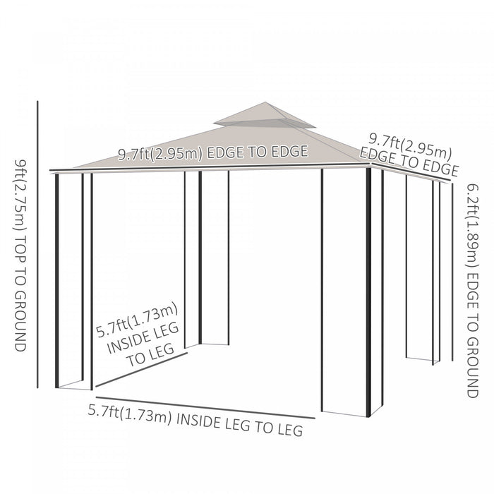 Outsunny 10'x10' Tonnelle De Jardin Patio Canopee Evenements Fete Arriere-cour Avec Moustiquaire