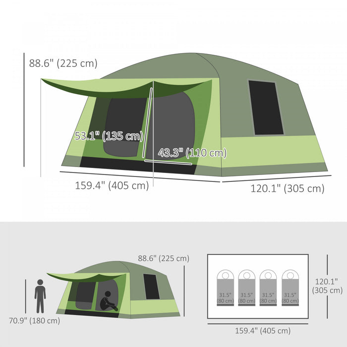 Outsunny Tente De Camping 4 A 8 Personnes, Tente 2 Pieces Avec Porche, Vert