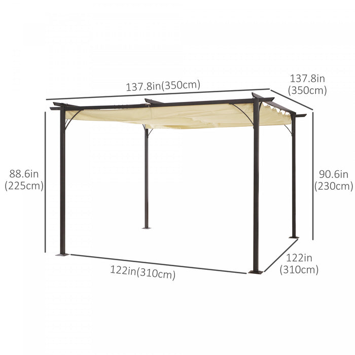 Pergola Retractable 3,5l X 3,5l X 2,30h M Structure Metal Epoxy Anticorrosion Noire + Toile Polyester Haute Densite 180 G/mĠ Incluse Beige