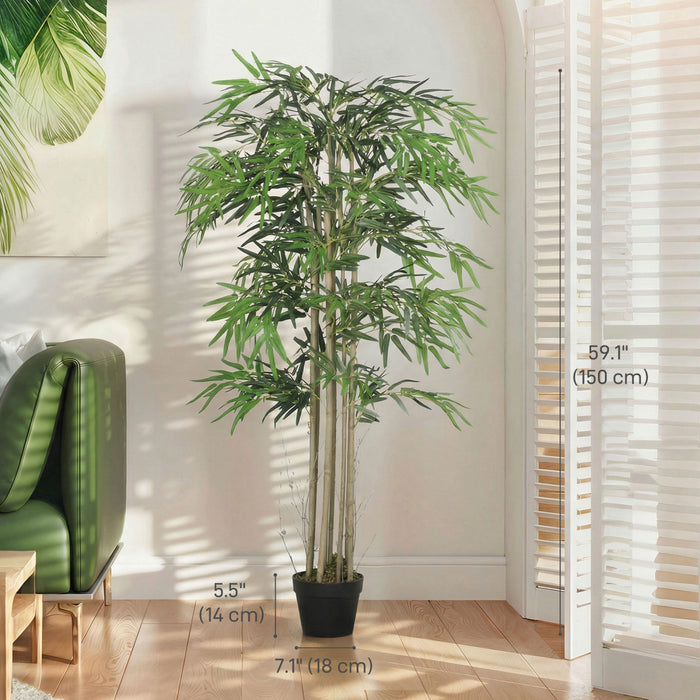Outsunny Lot de 2 Bambous Artificiels 152 cm avec 1095 Feuilles en Pot, Vert