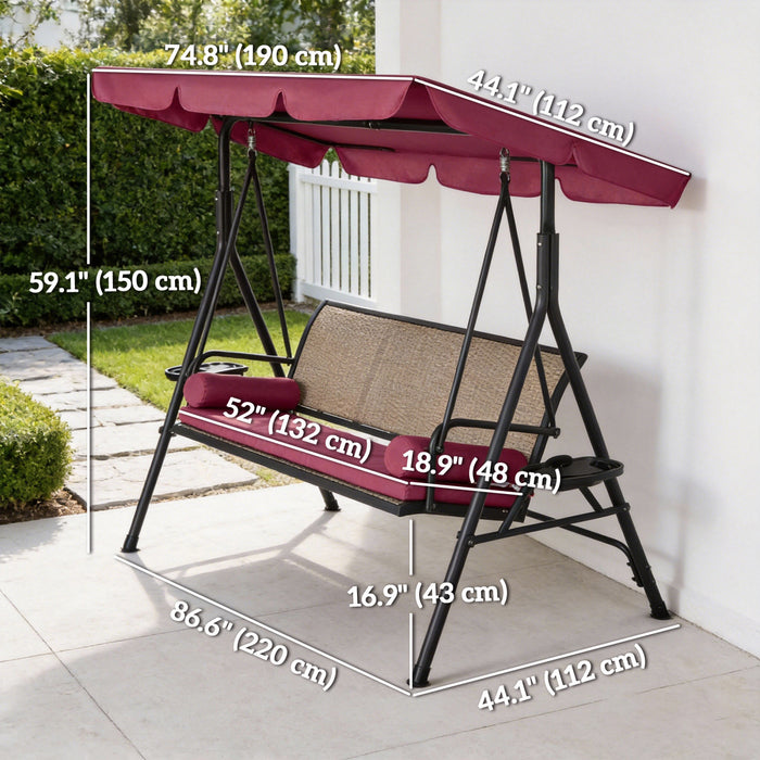 Outsunny Balancelle de veranda 3 places avec auvent et assise en rotin