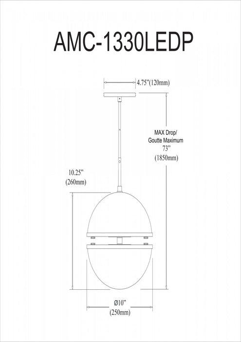 Luminaire suspendu Atomic de Dainolite en verre blanc, avec fini noir mat et ampoule de 30 W