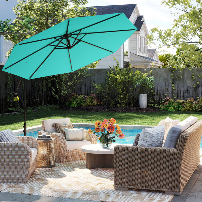 Parasol deporte Costway 10 FT avec reglage d'inclinaison facile, base croisee, haut ventile, turquoise