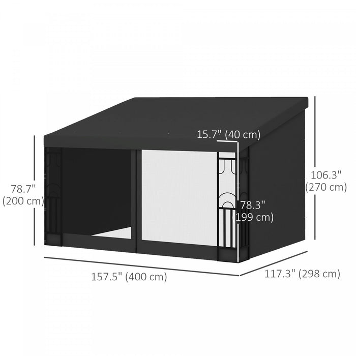 Outsunny Pergola 10' X 13' Avec 2 Rideaux Et 2 Filets, Abri Solaire Mural Pour Terrasse, Resistant Aux Uv, Pour Porche, Patio, Etc.