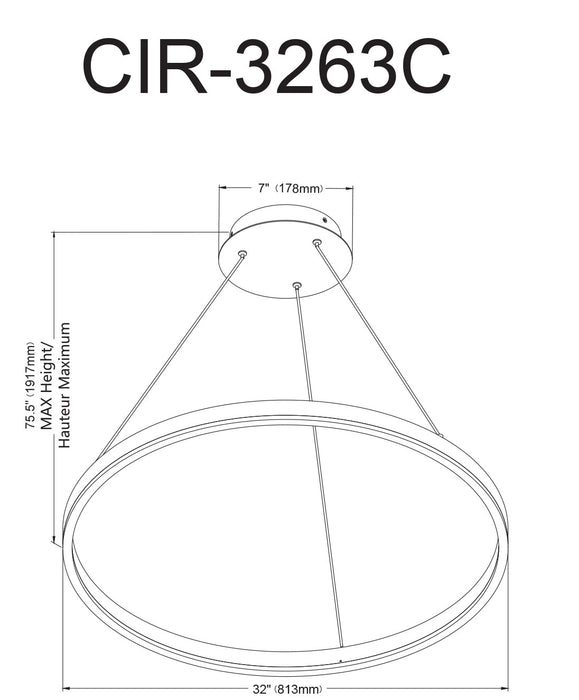Lustre Circulo de Dainolite en acrylique blanc qui diffuse la lumière, avec fini noir mat et ampoule de 63 W