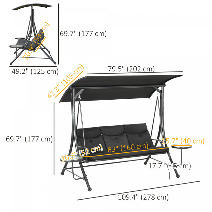 Outsunny Banc Balancoire 3 Places Avec Auvent Reglable, Tables Basses