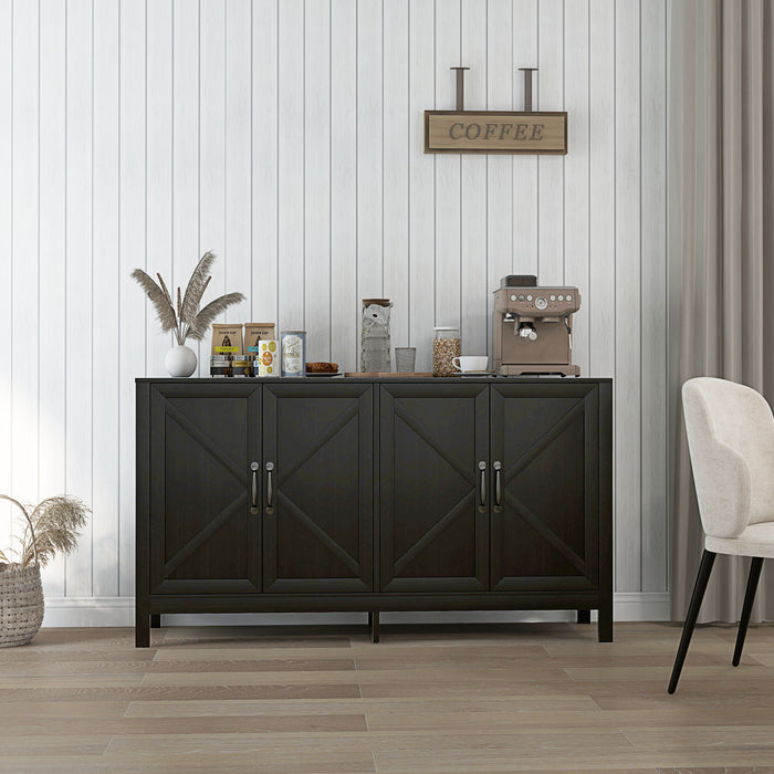 HOMCOM Armoire de Rangement, Buffet avec Porte de Grange, Chene Noir