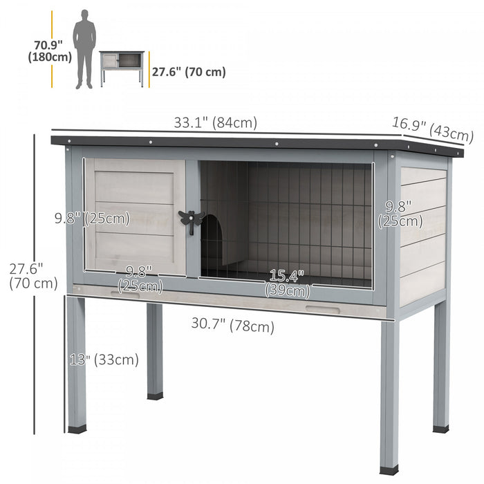 Pawhut Clapier En Bois Pour Lapin Petite Maison Pour Animaux Avec Toit Ouvert En Asphalte, Plateau Coulissant, Interieur/exterieur, Gris