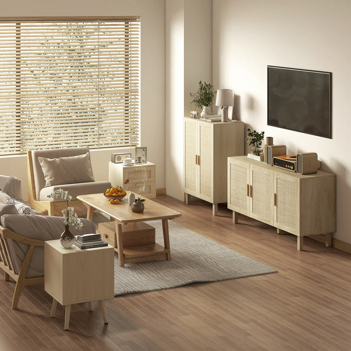 HOMCOM Buffet, meuble bar avec portes en rotin, etageres reglables