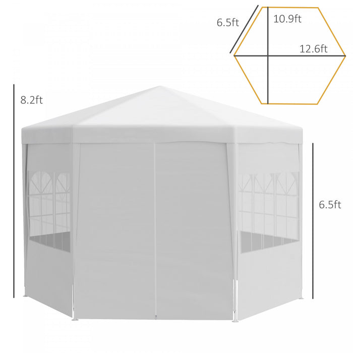 Outsunny 13ft Tonnelle Barnum De Jardin Tente De Reception 6 Parois Laterales Amovibles Fenetres Porte Zippee Blanc