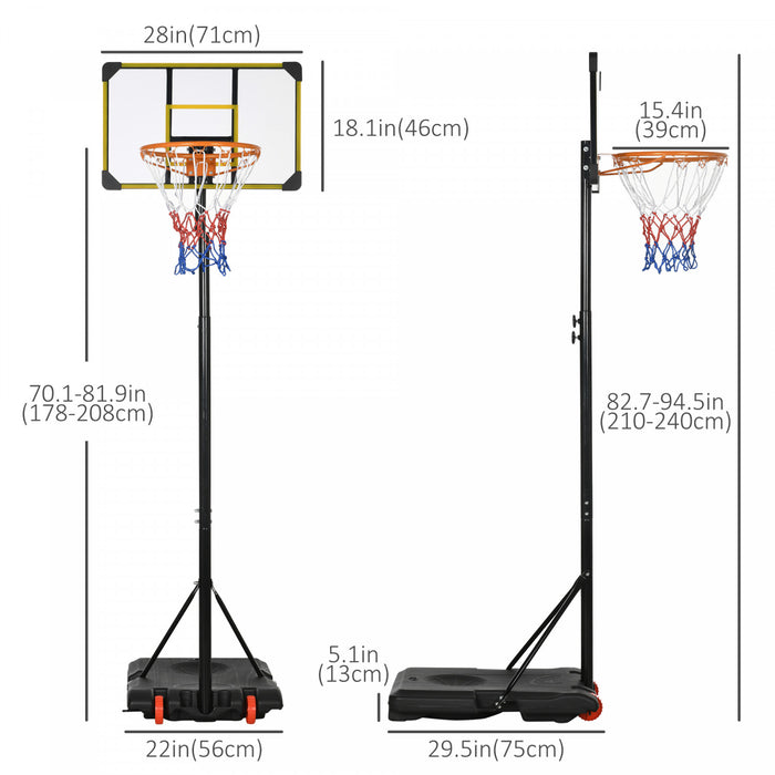 Soozier Panier De Basket-ball Portable 6ft-7ft Hauteur Reglable Avec Roues