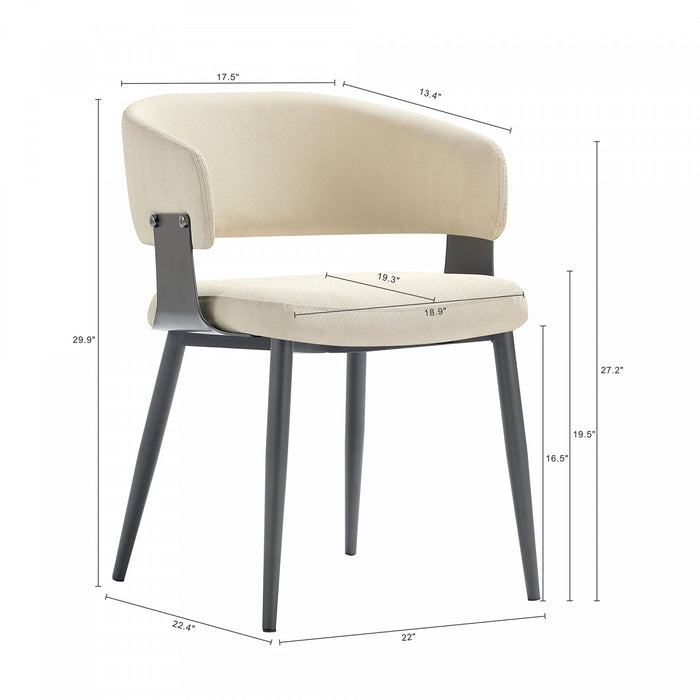Chaise de salle a manger moderne Luce en cuir vegetalien texture et metal, sable - Lot de 4