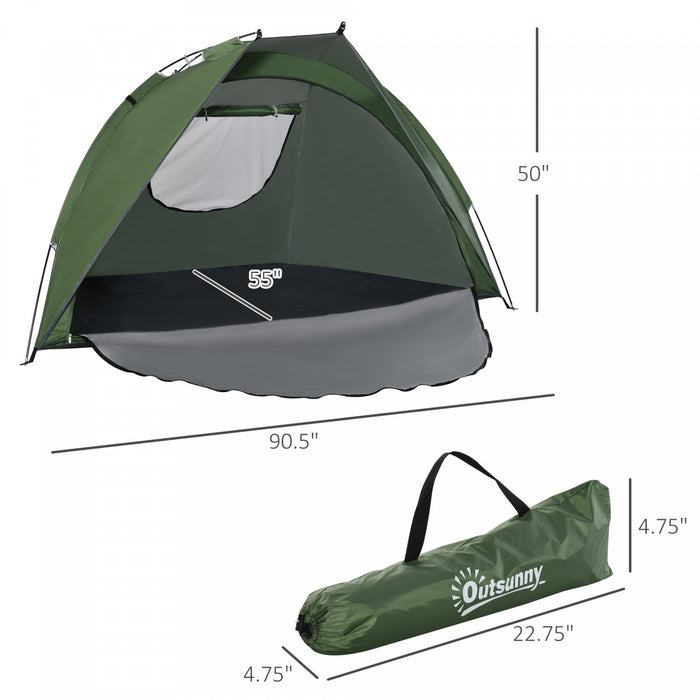 Tente De Plage Abri De Plage Pliable Dim. 2,30l X 1,40l X 1,27h M Fenetre Sac Transport Inclu Polyester Vert