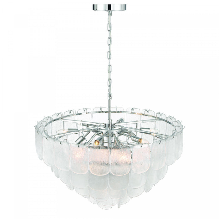 Suspension A 19 lampes Bianca, Nickel Poli, Verre Cristallin De Type Piastra