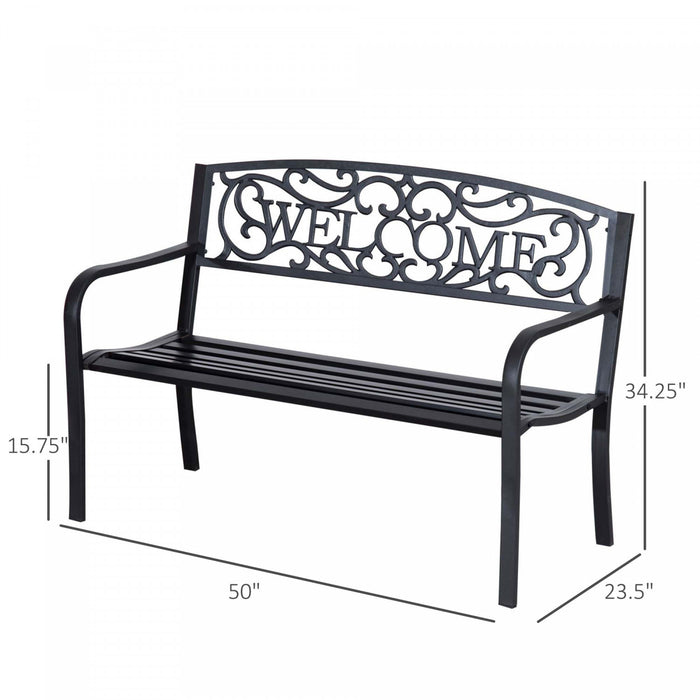 Banc De Jardin 2 Places Outsunny 50, Chaise Decorative Pour Patio, Noir
