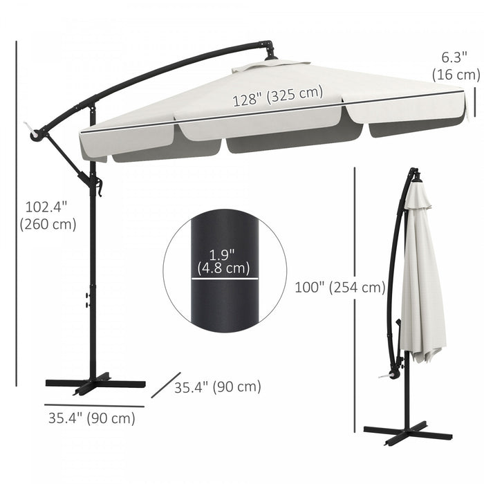Outsunny Parasol De Terrasse 11pi Suspendu Base Croisee Et 8 Baleines Creme
