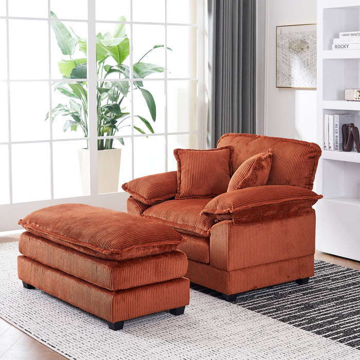Liam Canape d'interieur moderne en velours cotele 46,9\" avec 2 coussins moelleux, Orange