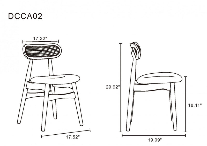 Chaise de salle a manger Colbert Industry Chic a dossier cannage en bois et assise rembourree, noir et gris - Lot de 4
