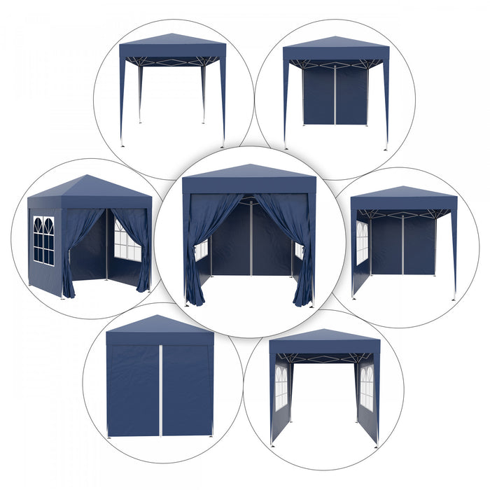 Tonnelle De Jardin Tente Pliante Barnum Pop-up 2 X 2 M 4 Parois Laterales Amovibles 2 Fenetres Sac De Transport Pour Camping, Festival, Plage, Jardin Bleu