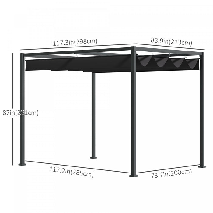 Outsunny 10 X 7ft Pergola Gazebo Avec Auvent Retractable Patio Exterieur Abri Soleil Jardin Tissu Resistant A L'eau Noir