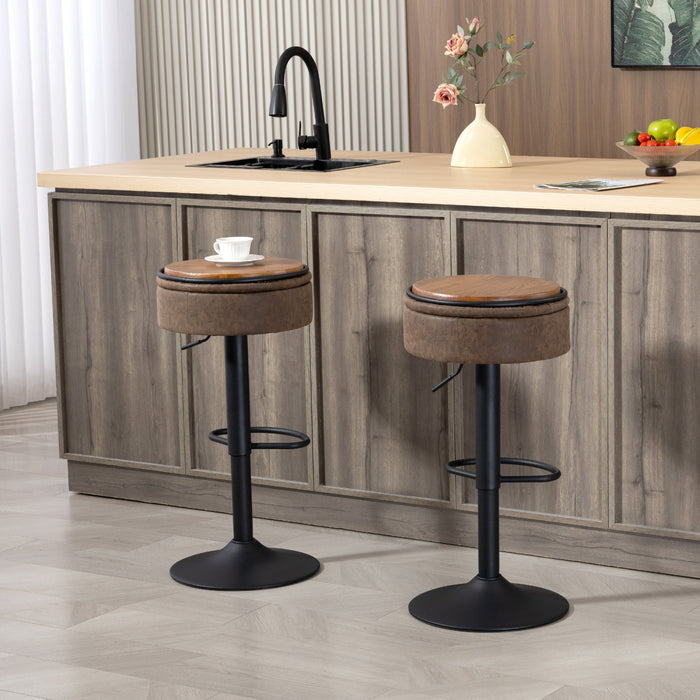 HOMCOM Lot de 2 tabourets de bar, pivotants avec rangement, marron